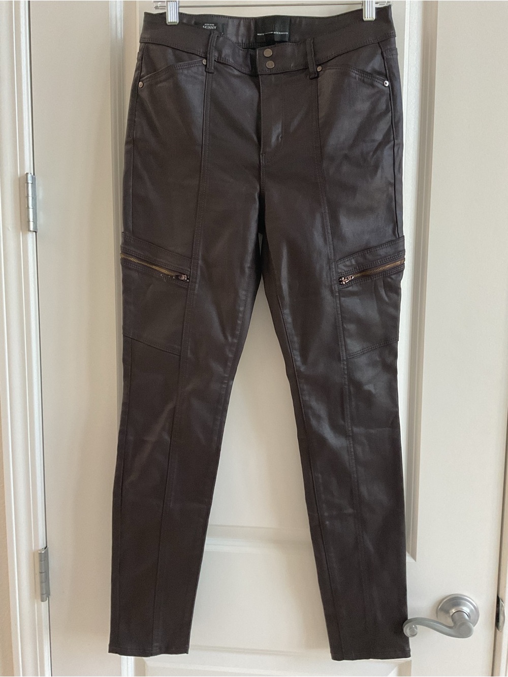 White House Black Market Dark Brown/Wine Faux Leather Cargo Pants